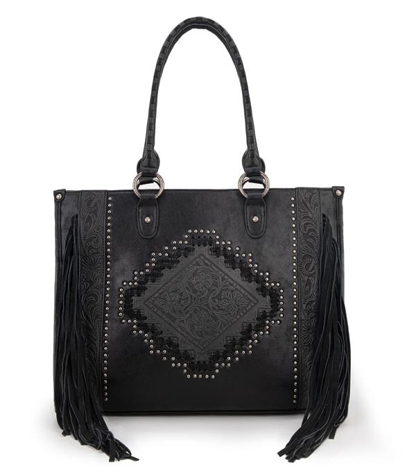 Montana West Tool Fringe Collection Concealed Carry Wide Tote Cowhide and Conchos