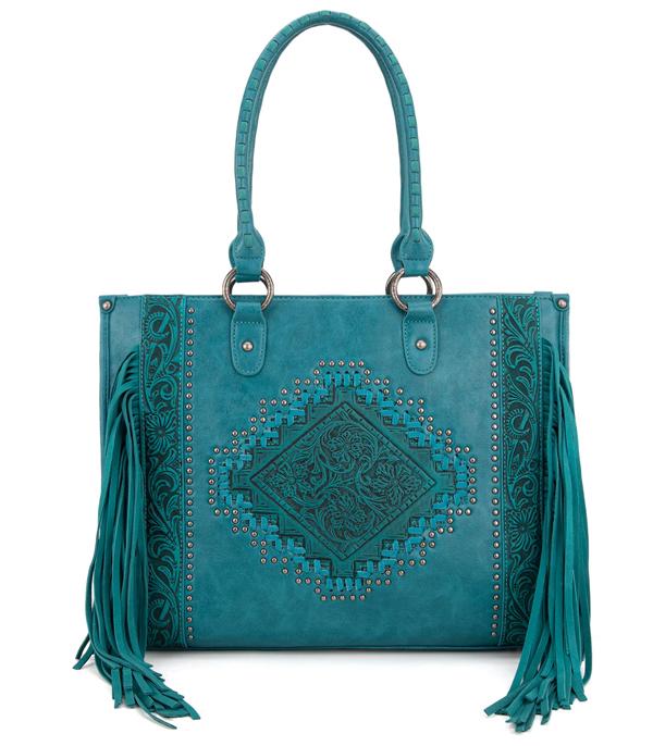 Montana West Tool Fringe Collection Concealed Carry Wide Tote Cowhide and Conchos