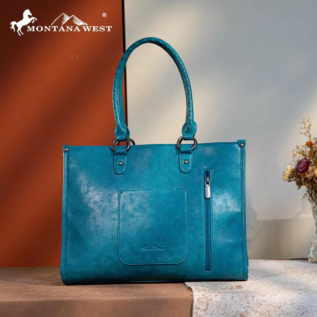 Montana West Tool Fringe Collection Concealed Carry Wide Tote Cowhide and Conchos
