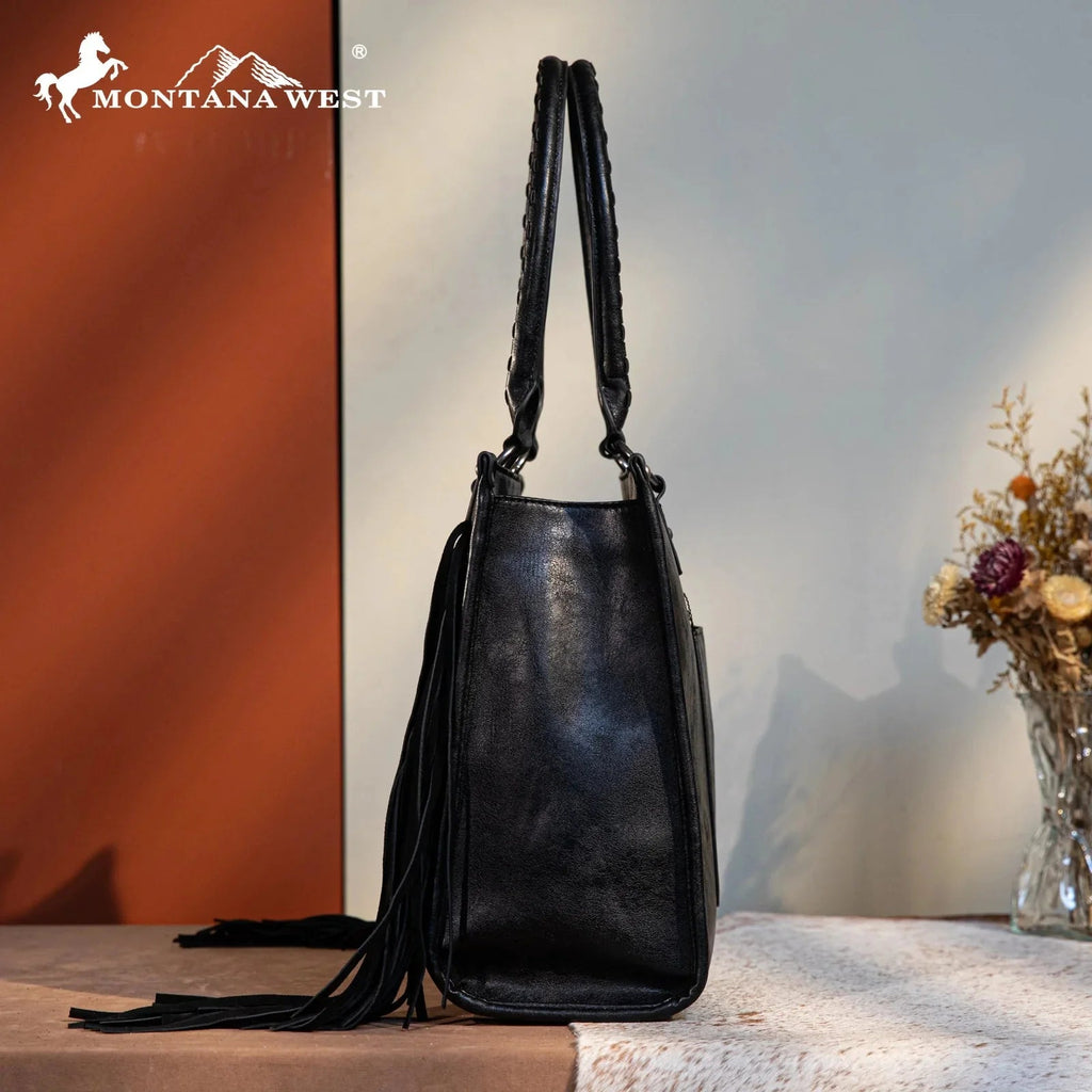 Montana West Tool Fringe Collection Concealed Carry Wide Tote Cowhide and Conchos