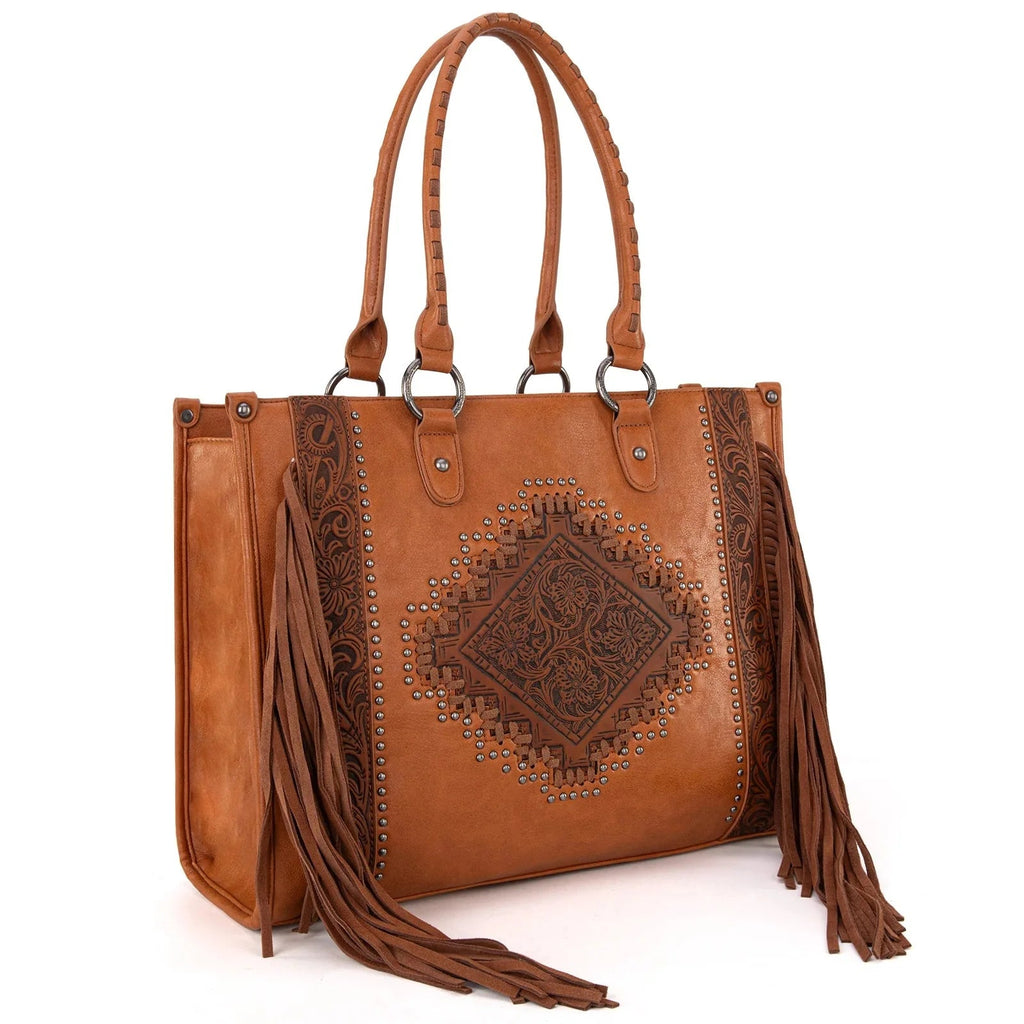 Montana West Tool Fringe Collection Concealed Carry Wide Tote Cowhide and Conchos