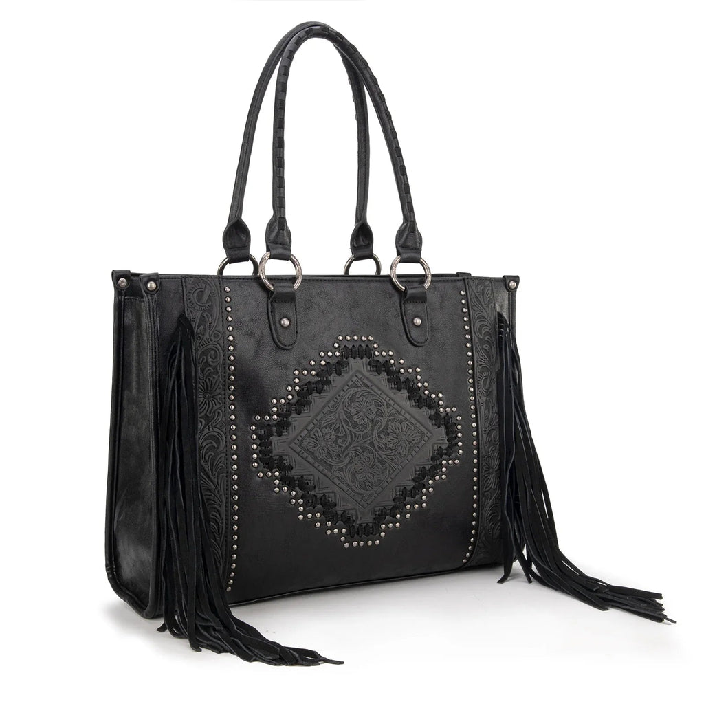 Montana West Tool Fringe Collection Concealed Carry Wide Tote Cowhide and Conchos