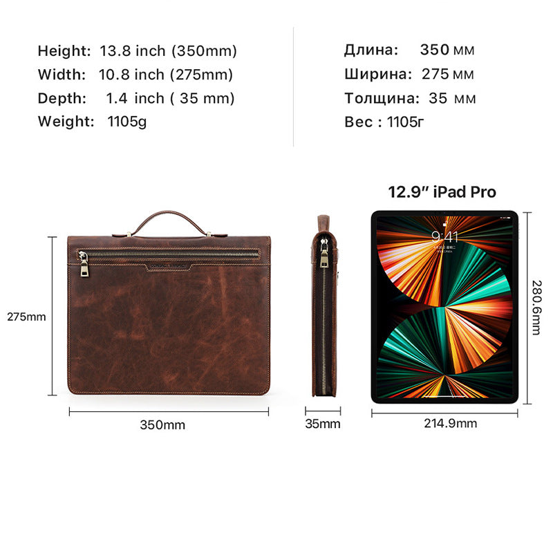 Handmade Genuine Leather Case, AirTag Compartment, Handheld Multi-Functional iPad Cover RockCow Leather Studio