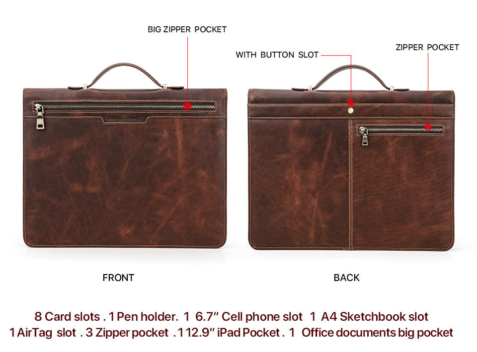 Handmade Genuine Leather Case, AirTag Compartment, Handheld Multi-Functional iPad Cover RockCow Leather Studio