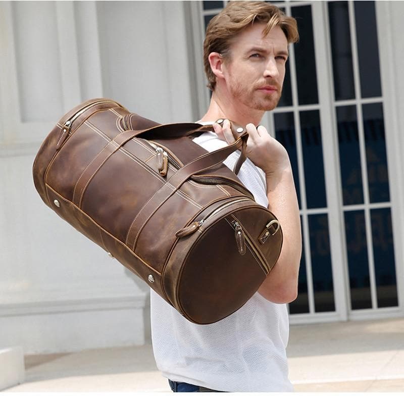 The Wainwright Weekender | Round Vintage Leather Weekender STEEL HORSE LEATHER