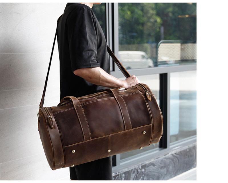 The Wainwright Weekender | Round Vintage Leather Weekender STEEL HORSE LEATHER