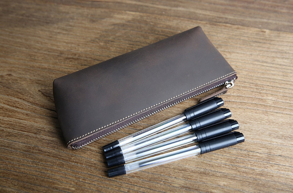 The Pallavi | Handmade Leather Pencil Case - Leather Makeup Bag STEEL HORSE LEATHER