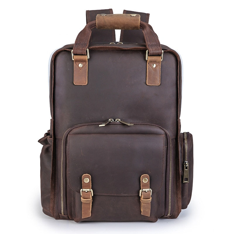 The Gaetano | Large Leather Backpack Camera Bag with Tripod Holder STEEL HORSE LEATHER