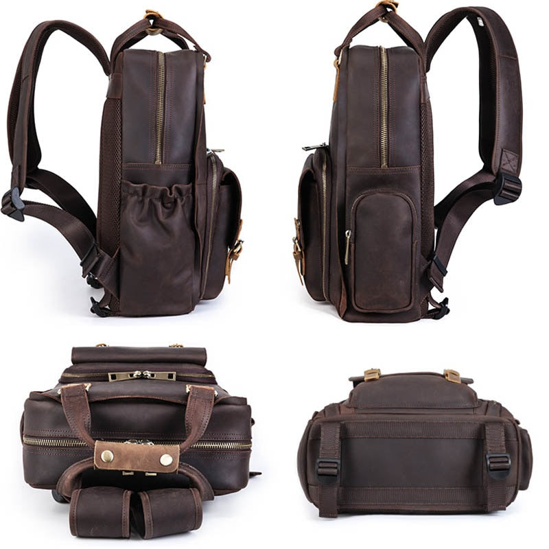 The Gaetano | Large Leather Backpack Camera Bag with Tripod Holder STEEL HORSE LEATHER