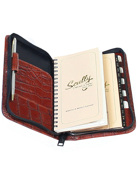 Scully Croco/Ostrich Leather zip pocket planner Scully