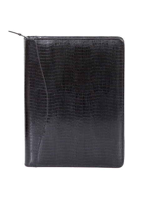 Scully Leather Zip Letter Pad Black Lizard