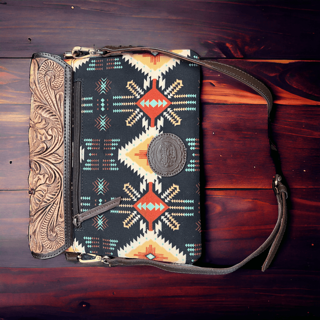 South Point Crossbody Bag Cowhide and Conchos