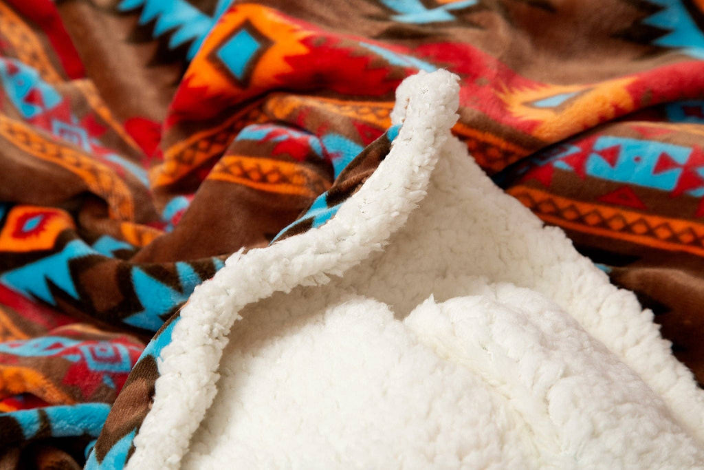 Southwest Horizon Sherpa Fleece Throw Blanket Cowhide and Conchos