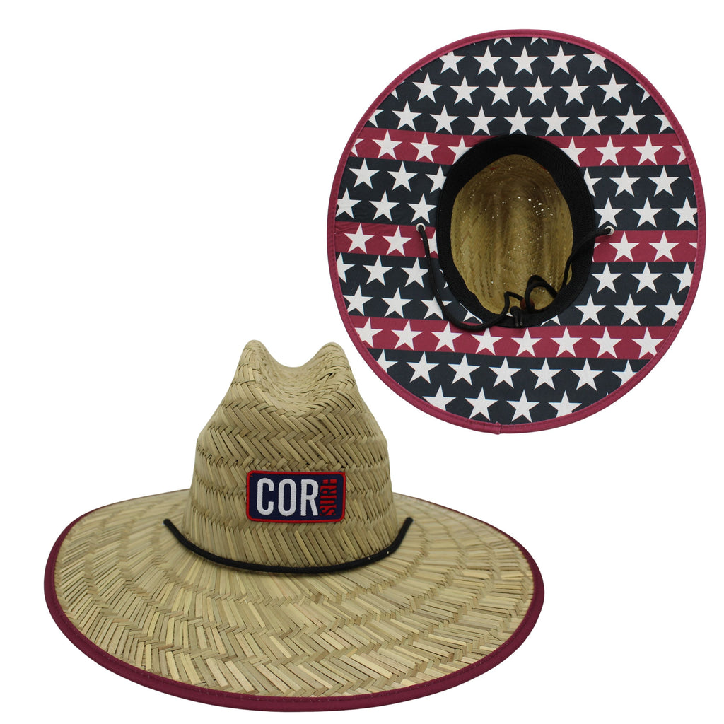 Straw Lifeguard Sun Hats for Adults - Patriotic COR Surf