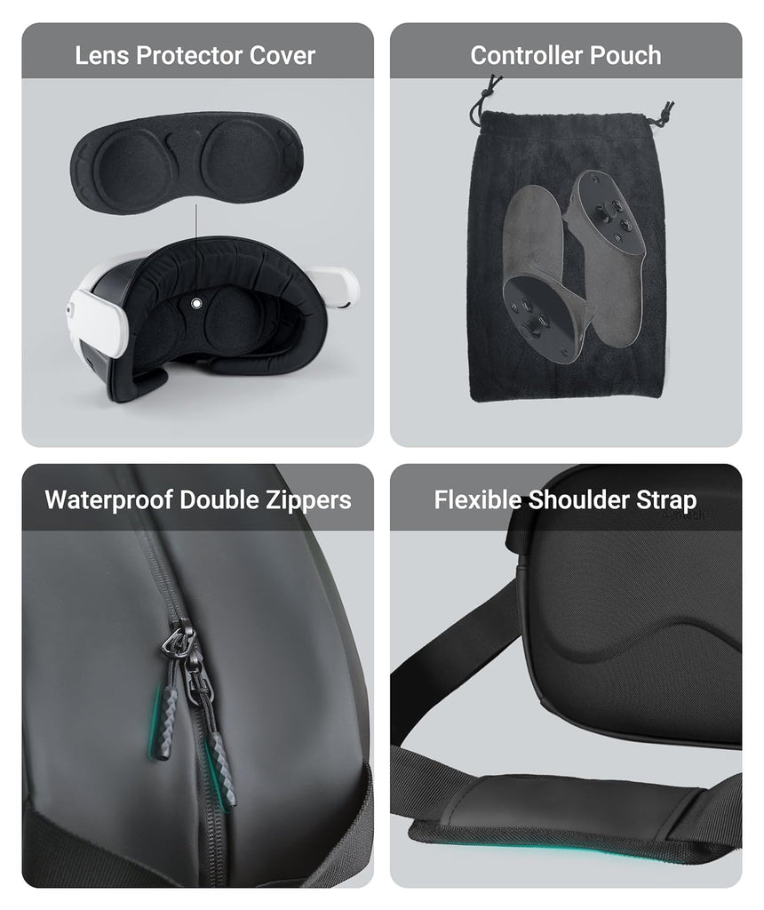 Syntech Carrying Case Compatible with Meta Quest 3S/Quest 3/Oculus Quest 2/Vision Pro, Portable Travel Case with Shoulder Strap for VR Gaming Headset Accessories and Controllers, Crossbody Storage Bag 7DAY'S