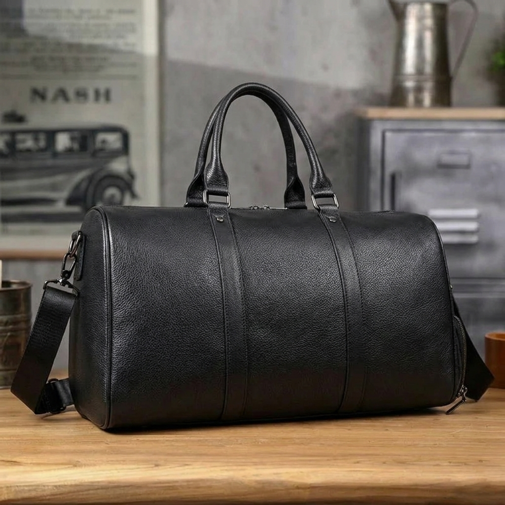 Full Grain Leather Duffle Bag With Shoes Compartment Casual Leather Travel Bag Mens Leather Weekender Bag RockCow Leather Studio
