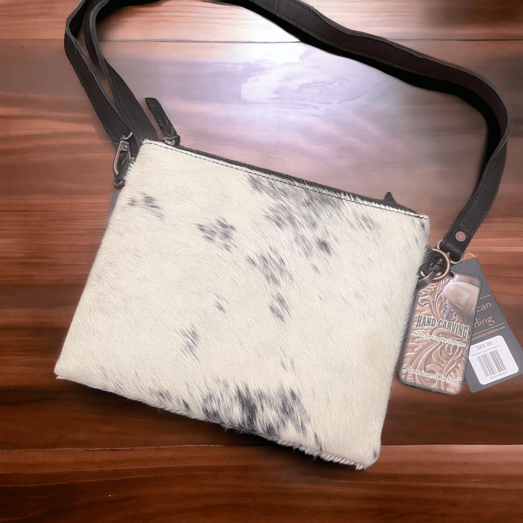 Western Genuine Hair-On Leather Crossbody Handbag Cowhide and Conchos