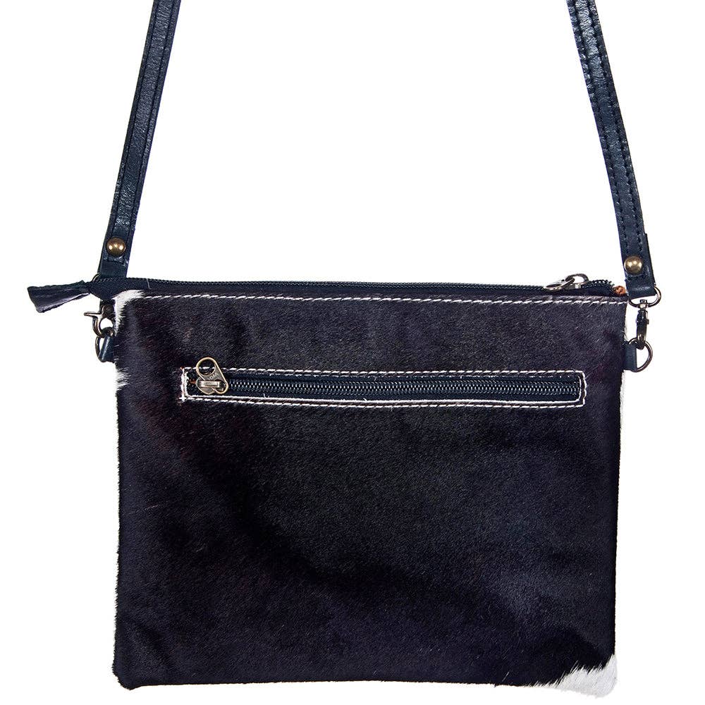 Western Genuine Hair-On Leather Crossbody Handbag Cowhide and Conchos