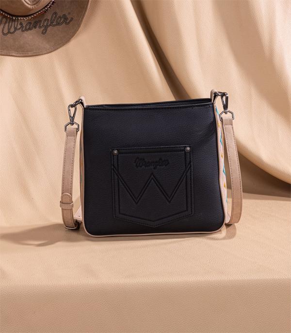Wrangler Aztec Embroidered Crossbody Bag - Black Cowhide and Conchos