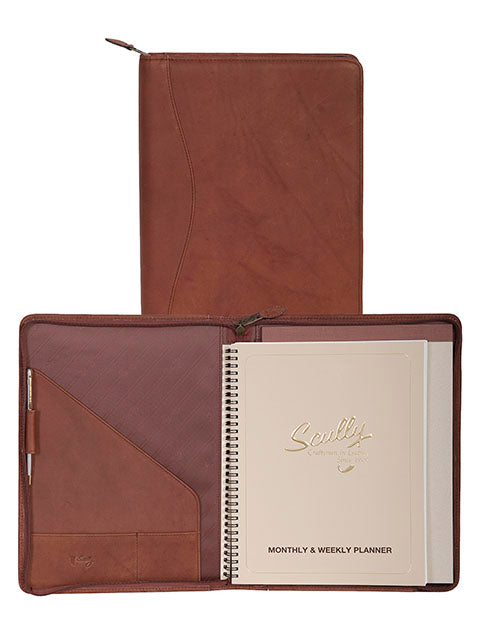 Scully Leather Canyon Zip Planner Brown