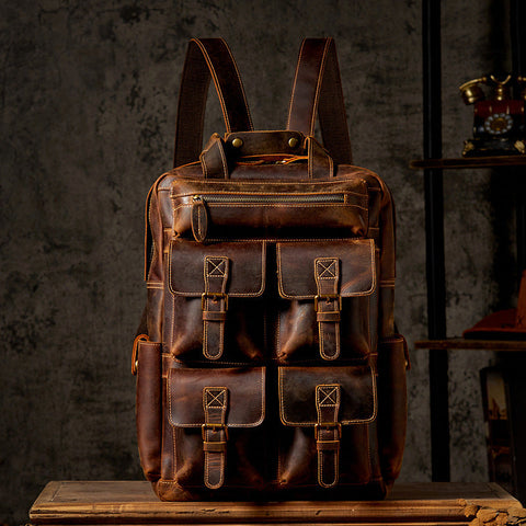 17" Retro Leather Laptop Travel Backpack, Full Grain Leather Backpack for School, Christmas gifts RockCow Leather Studio