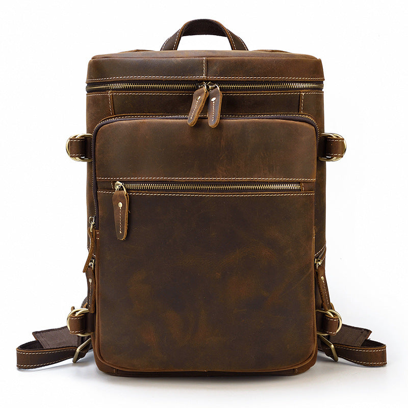 Crazy Horse Leather Travel Backpack Retro Cowhide Leather School Backpack Large Capacity Laptop Backpack RockCow Leather Studio