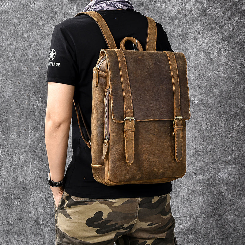 Full Grain Leather Men's Backpack, Distressed Leather Travel Backpack, Laptop Backpack RockCow Leather Studio
