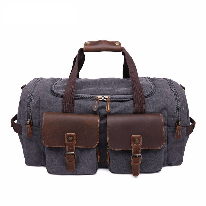 ROCKCOW Weekender Overnight Bag Canvas Genuine Leather Travel Duffel Tote AF14 RockCow Leather Studio