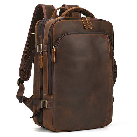 Full Grain Leather Travel Backpack Mens Large Leather Backpack Laptop Backpack Convertible Handbag RockCow Leather Studio