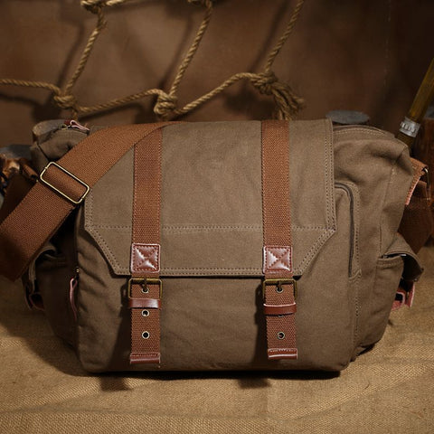 Retro DSLR Camera Bag Canvas Camera Messenger Bag Shoulder Bag QSM1234 RockCow Leather Studio