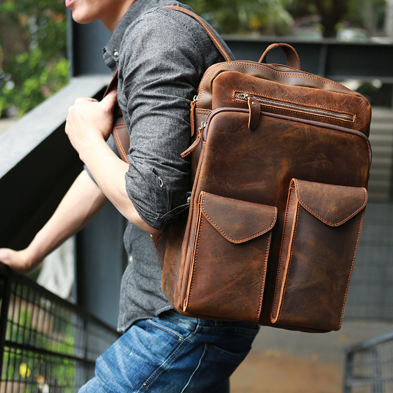 Crazy Horse Leather Backpack Durable Travel Backpack School Backpack RockCow Leather Studio