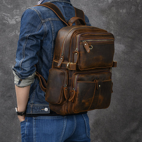New Arrival Vintage Backpack Crazy Horse Leather Men Travel Backpack Casual Backpack ESS3983 RockCow Leather Studio