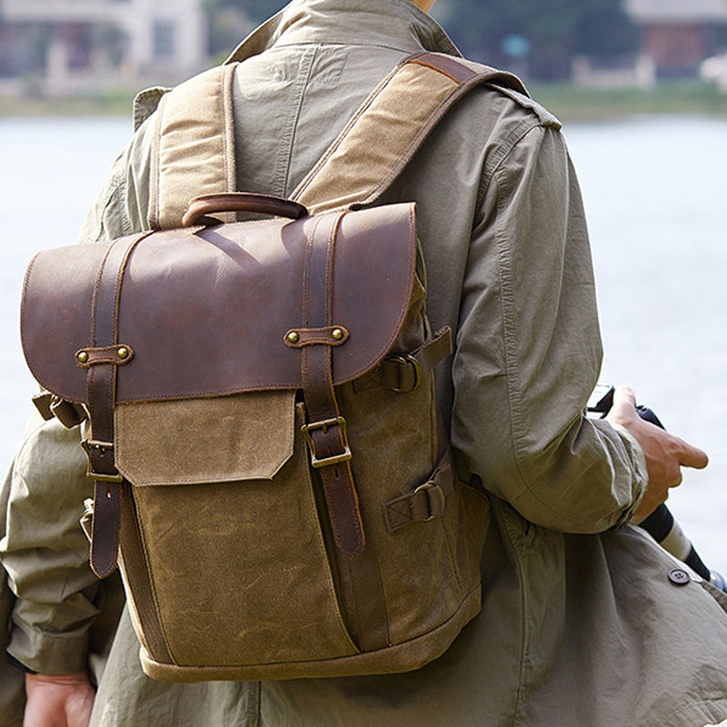 DSLR Camera Backpack Waxed Canvas Camera Backpack Waterproof Backpack RockCow Leather Studio