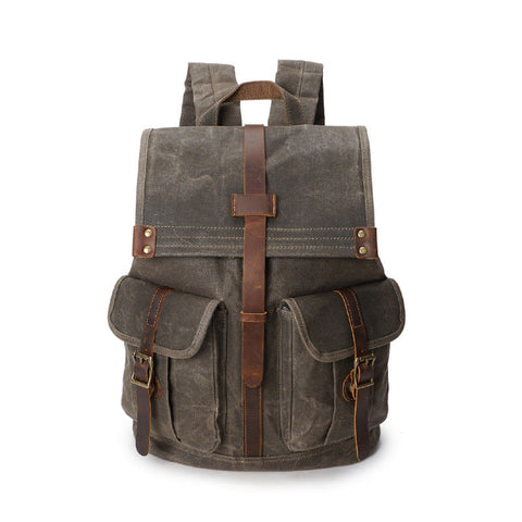Outing Sport Travelling Waxed Canvas Leather Backpack, Casual Laptop Backpack, Vintage Waterproof Shoulder School Bag 5252 RockCow Leather Studio