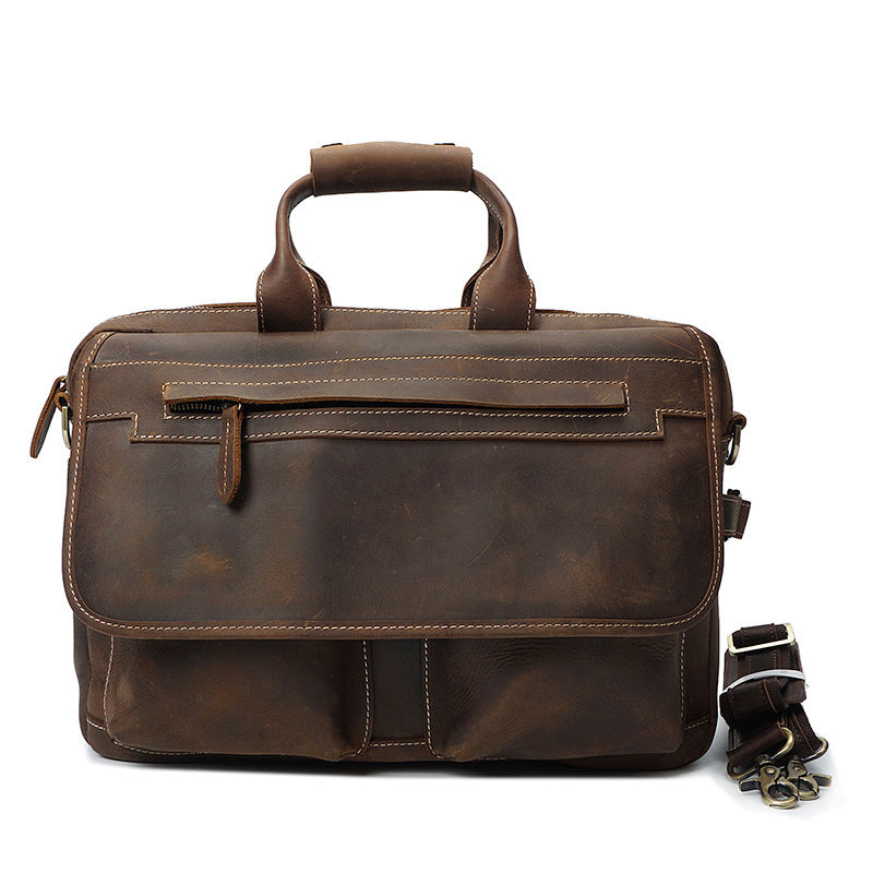 Crazy Horse Leather Casual Briefcase Retro Men Messenger Bag Laptop Bag RockCow Leather Studio
