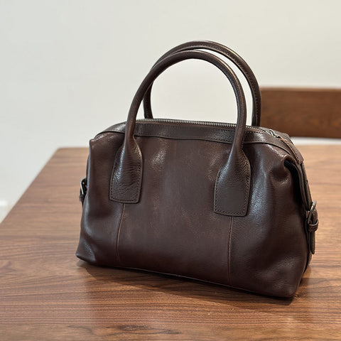 Full Grain Leather Women Boston Bag, Leather Top Handle Bag, Women's Leather City Bag RockCow Leather Studio