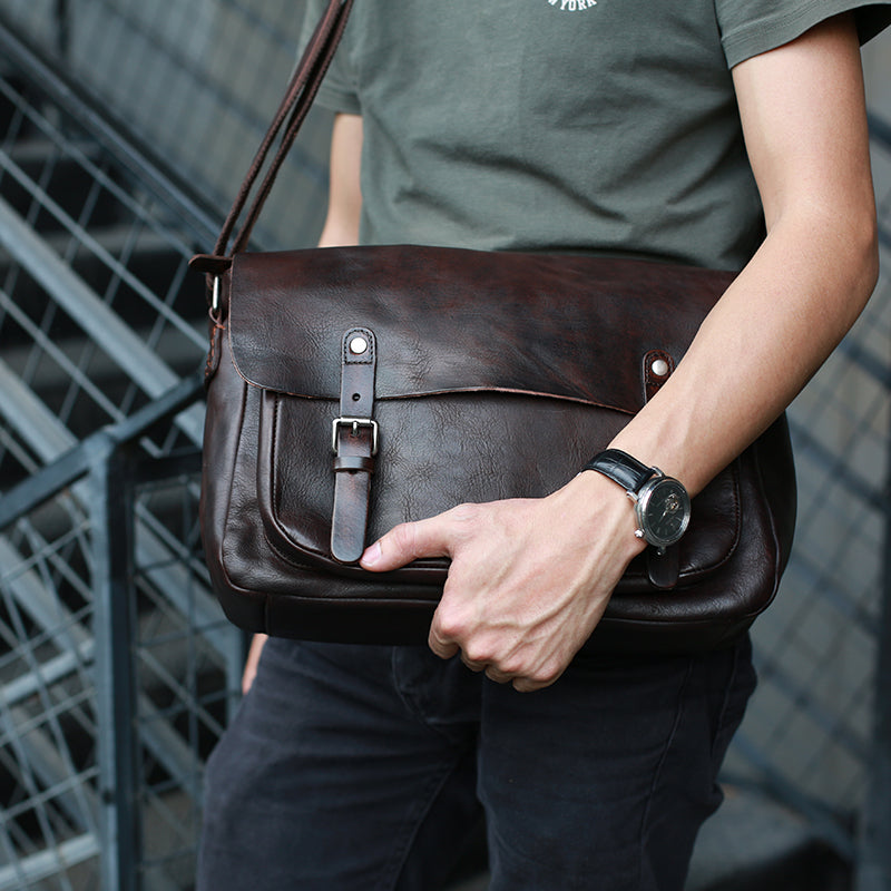 Handmade Men Leather Messenger Bag Full Grain Leather Shoulder Bag Crossbody Bag RockCow Leather Studio