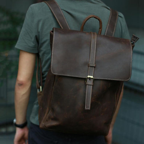 Crazy Horse Leather Laptop Backpack Handmade Travel Backpack Men Backpack RockCow Leather Studio