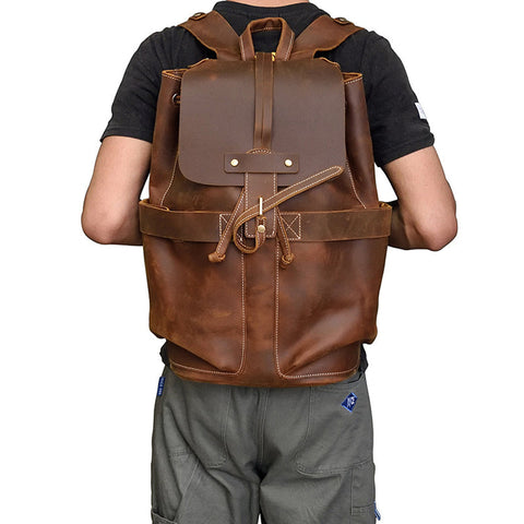 Crazy Horse Leather Travel Backpack Retro Style Full Grain Leather Laptop Backpack For Men RockCow Leather Studio