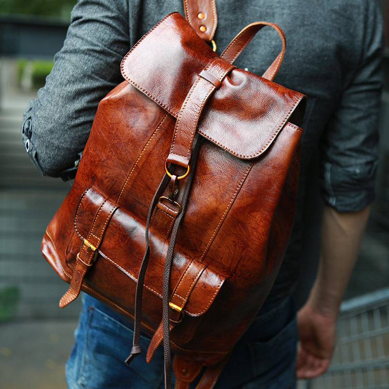 Flash Sale Full Grain Leather Travel Backpack Handmade Leather Backpack RockCow Leather Studio