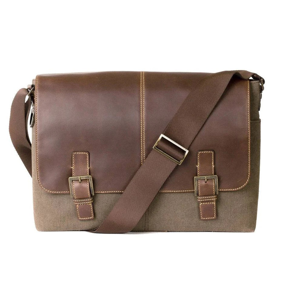 Bryant LTE Slim Double Buckle Canvas & Leather Messenger W RFID Boconi