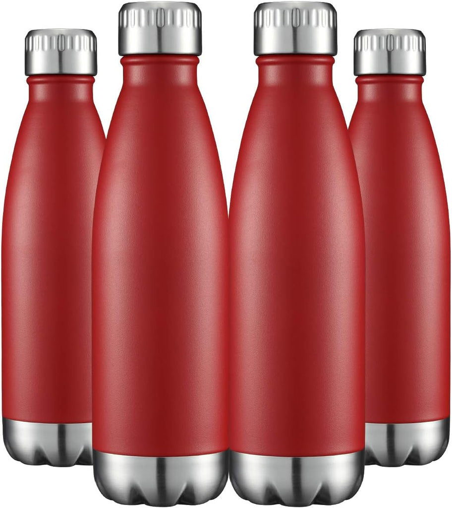 17Oz Stainless Steel Water Bottles Bulk, Vacuum Insulated Double Walled Powder Coated Reusable Metal Sports Water Bottles Keep Drinks Hot and Cold, Red, 4Packs Rnispir Store