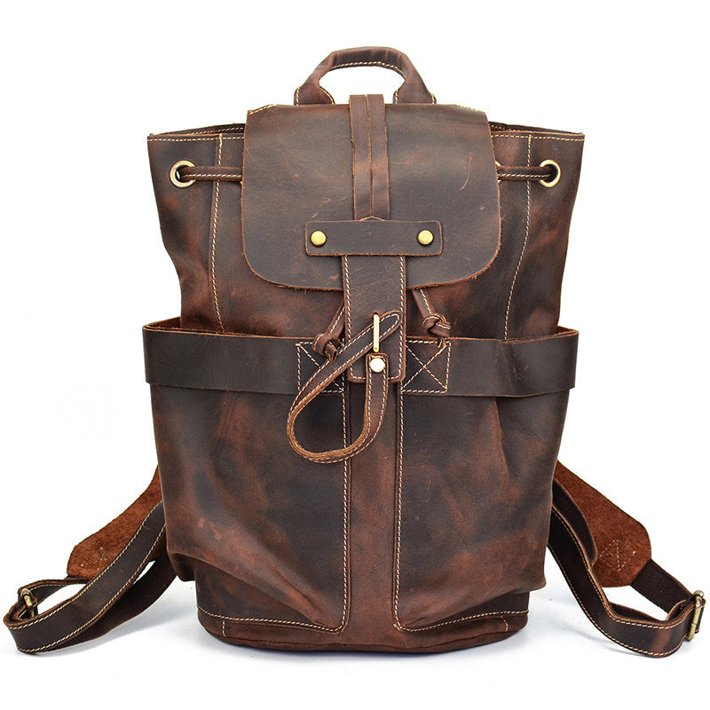 Crazy Horse Leather Travel Backpack Retro Style Full Grain Leather Laptop Backpack For Men RockCow Leather Studio