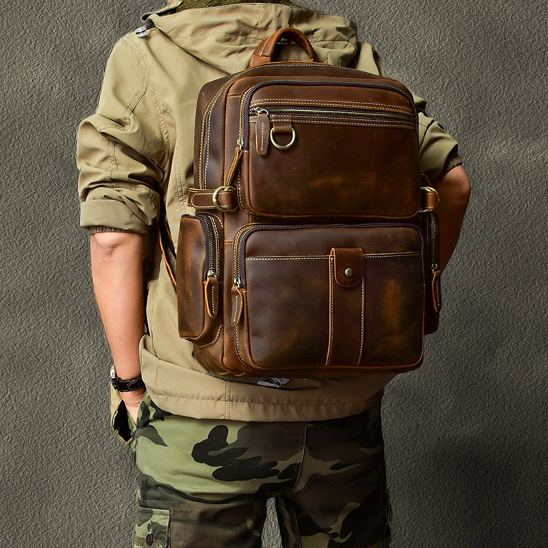 New Arrival Vintage Backpack Crazy Horse Leather Men Travel Backpack Casual Backpack ESS3983 RockCow Leather Studio