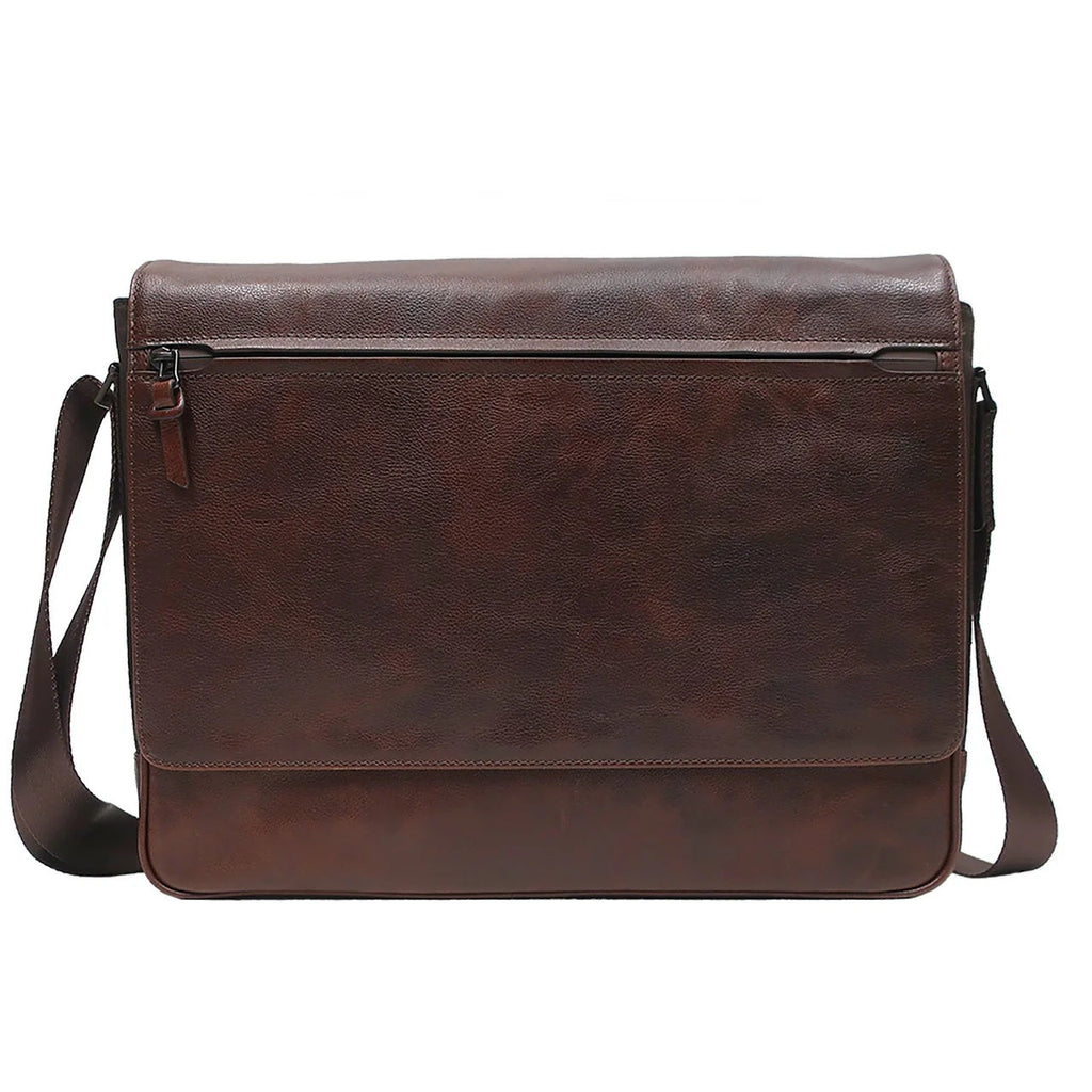 Boconi Garth Coated Zippered Leather Messenger Bag Boconi