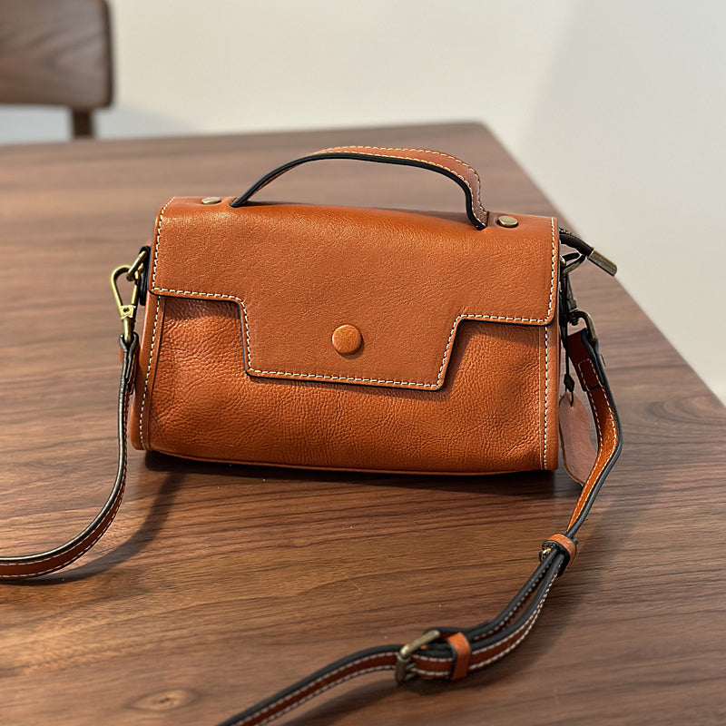 Genuine Leather Satchel handbags, Mini Leather Crossbody Bag with Removable Strap, Vintage Leather City Bag RockCow Leather Studio