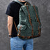 Waxed Canvas With Leather Backpack Vintage Large Capacity Backpack Travel Backpack RockCow Leather Studio