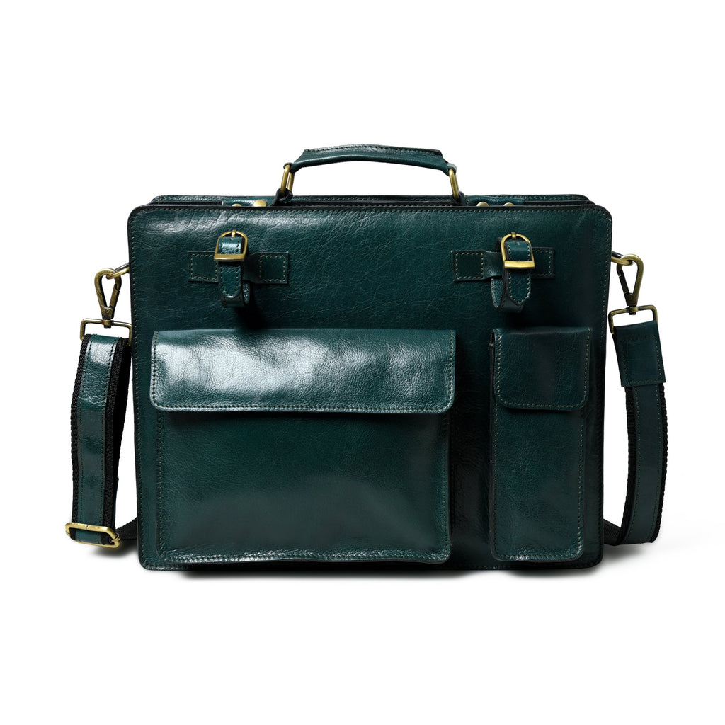 Tuscany Italian Leather Briefcase, Green Classy Leather Bags