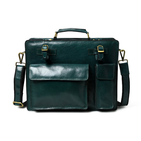 Tuscany Italian Leather Briefcase, Green Classy Leather Bags