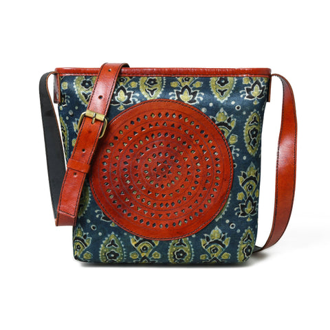 Heritage Ajrakh Leather Tote Bag Classy Leather Bags